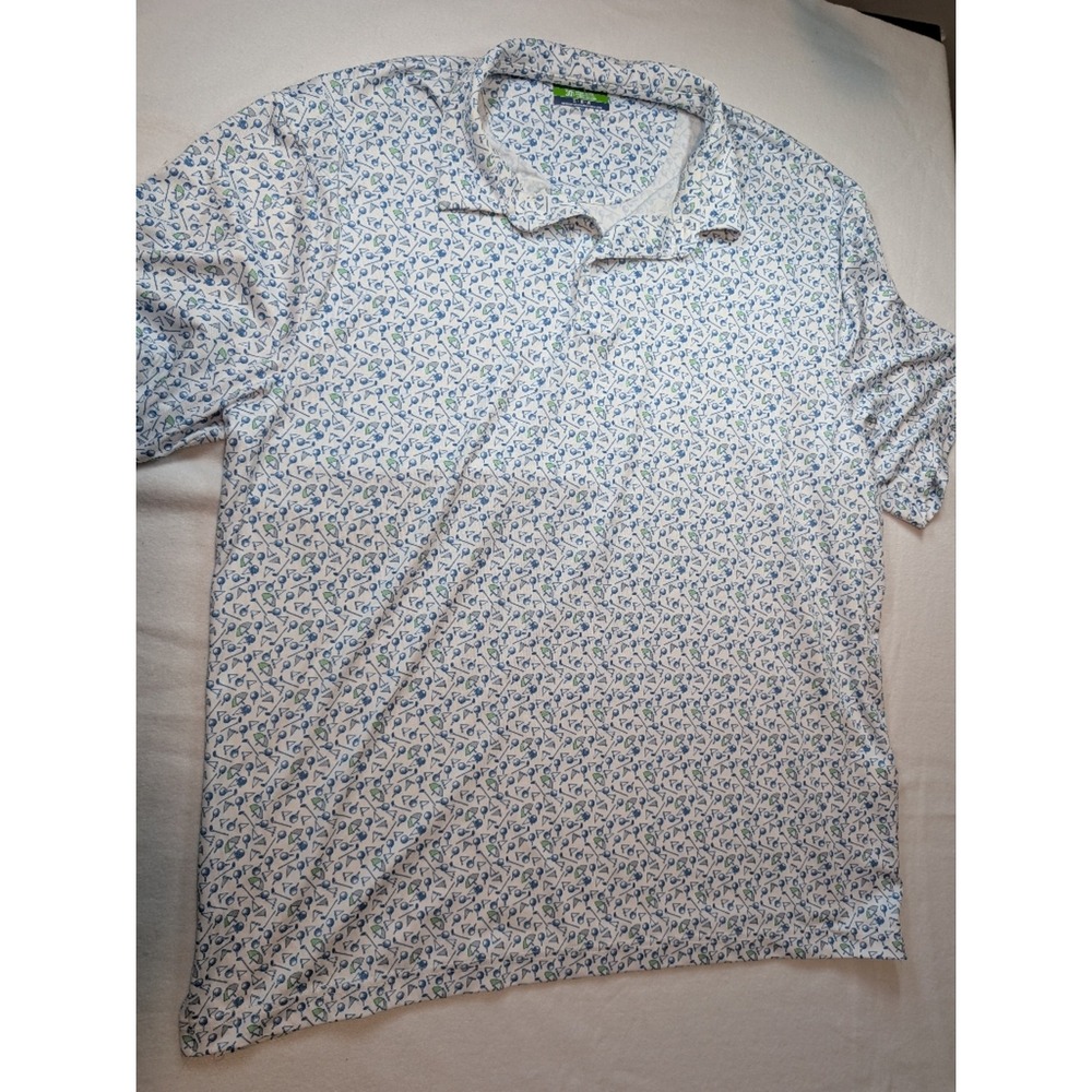 Hogan White Polo with Blue & Green Micro Golf‎ Pattern